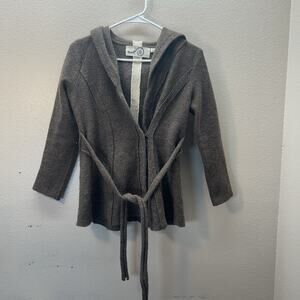 Anthropologie Rosie Neira Brown 100% Wool Cardigan XXS Petite Tie Waist Hooded
